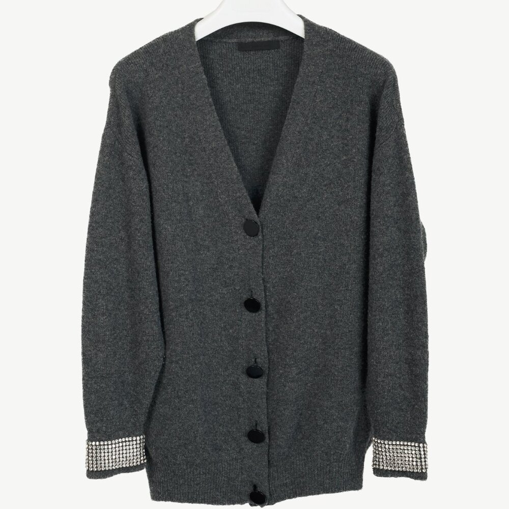 Alexander Wang Charcoal Wool-Blend Crystal-Cuff Cardigan